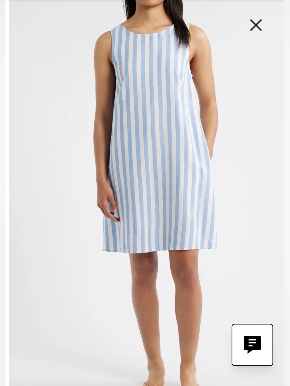 BeachLunchLounge Blue White Striped Dress Sleeveless Linen Cotton Shift Large